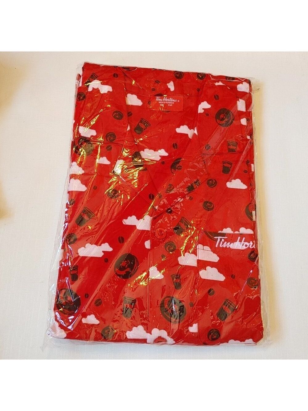 FUN Tim Hortons PJs Pajama Set Red Flannel Sleep Shirt and Pants Small Medium